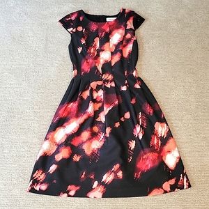 Calvin Klein Black and Pink Bold Abstract Spring Cocktail Dress w/ Hidden Pocket